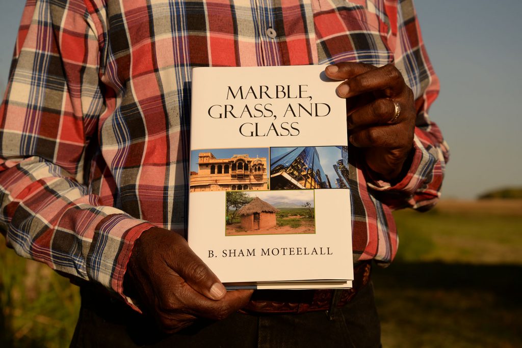 Sham Moteelall and his book Marble, Grass, and Glass